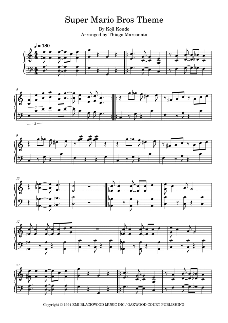 Super Mario Bros Theme Piano Solo scores gallery preview page 1