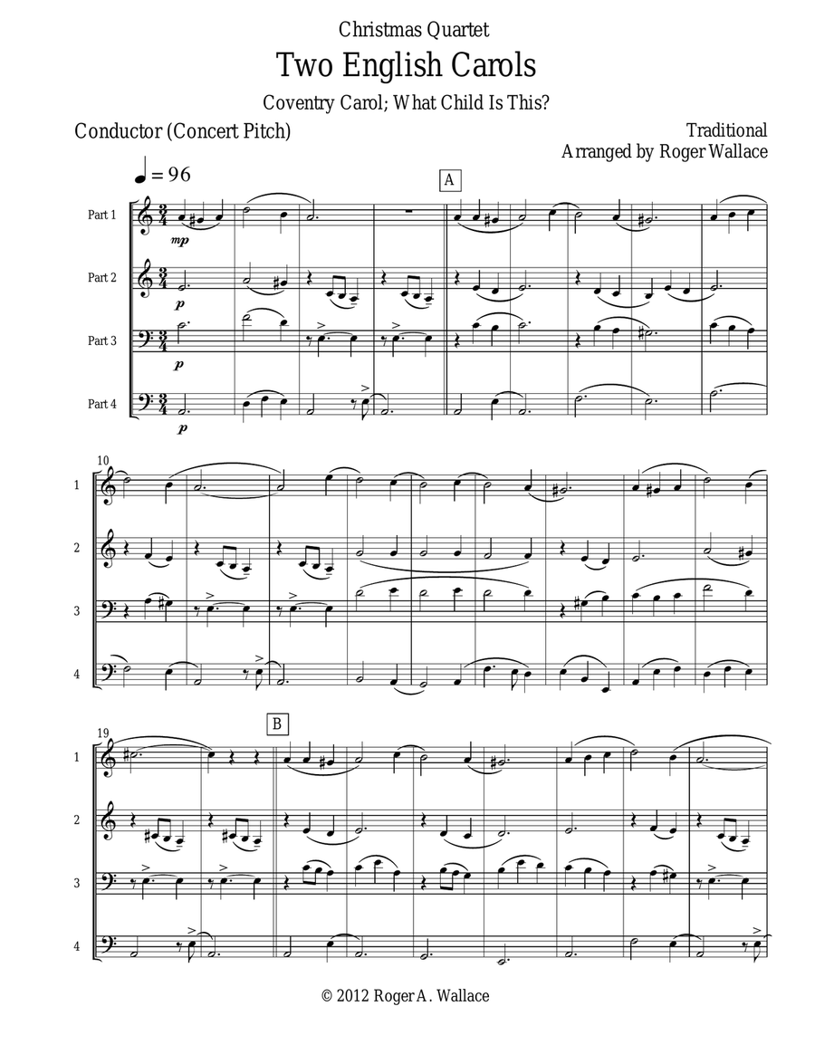 Two English Carols (Coventry Carol; What Child Is This?) - Clarinet Quartet Clarinet Quartet scores gallery preview page 2