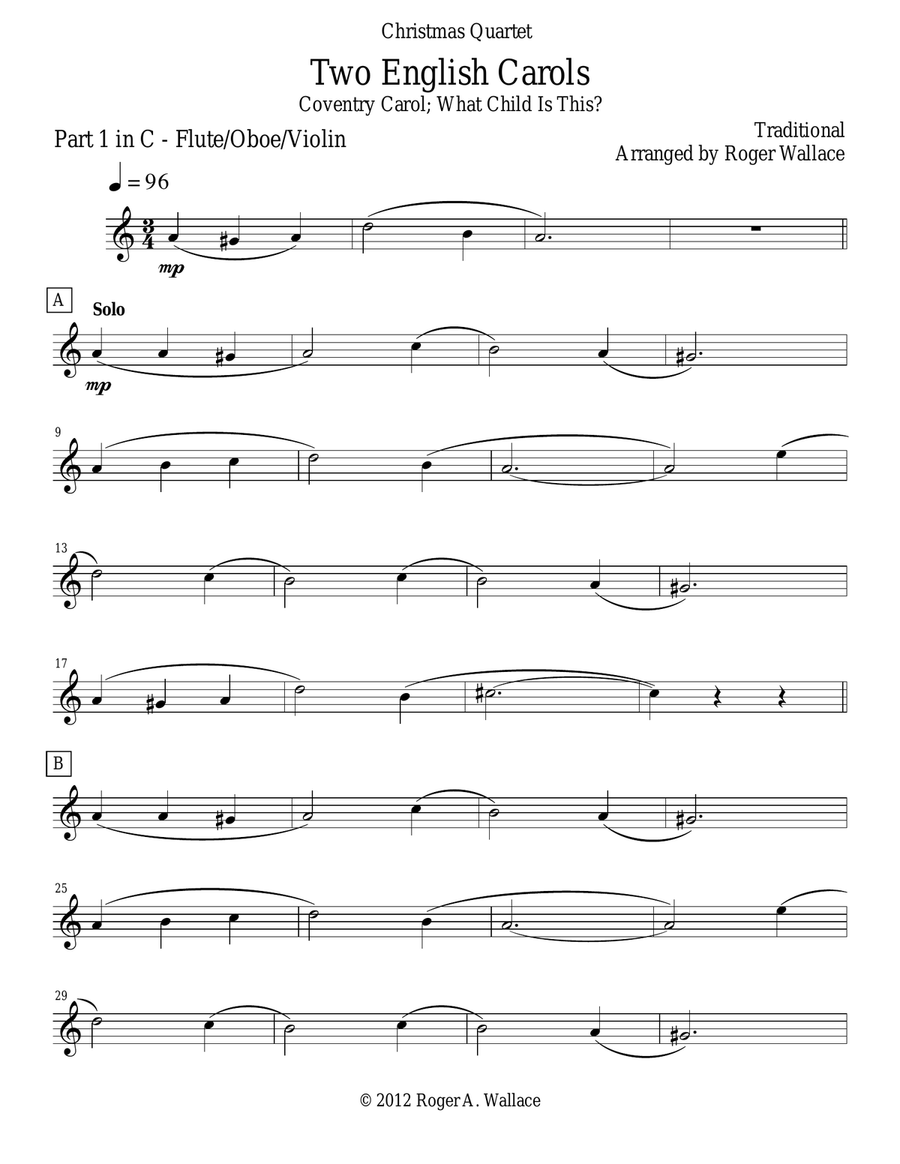 Two English Carols (Coventry Carol; What Child Is This?) - Clarinet Quartet Clarinet Quartet scores gallery preview page 5