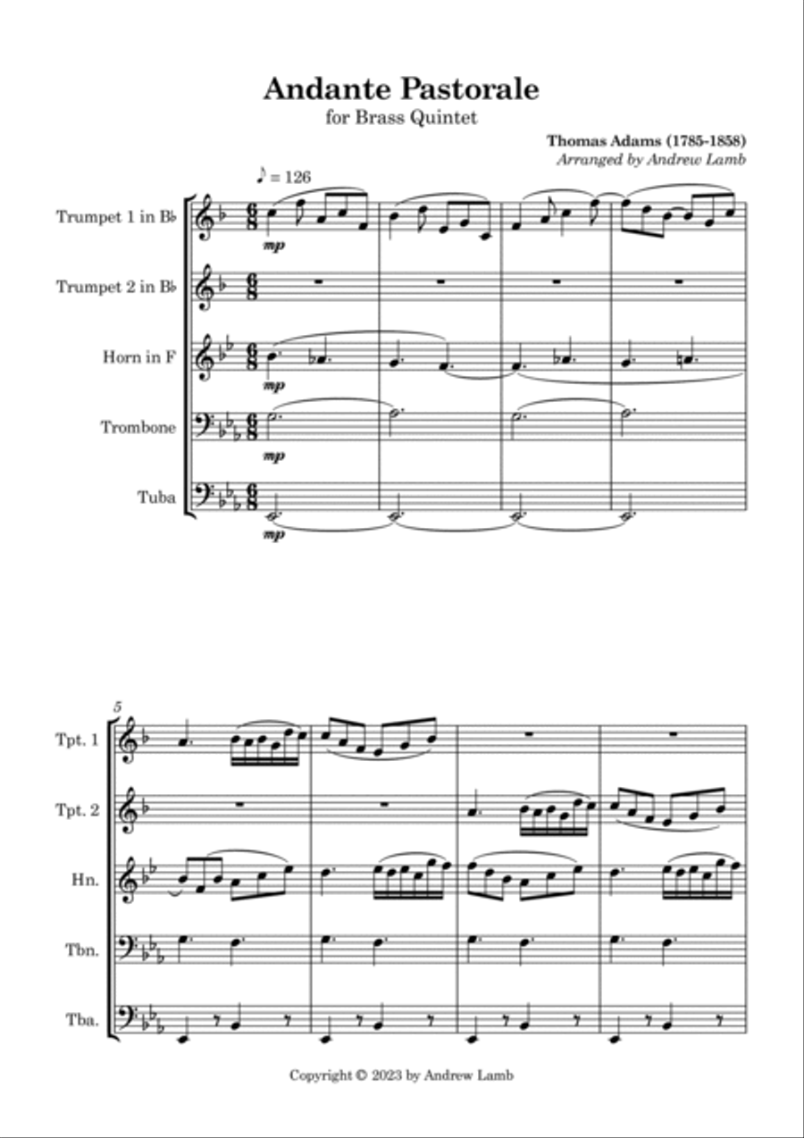 3 Pieces by Thomas Adams Brass Quintet scores gallery preview page 3