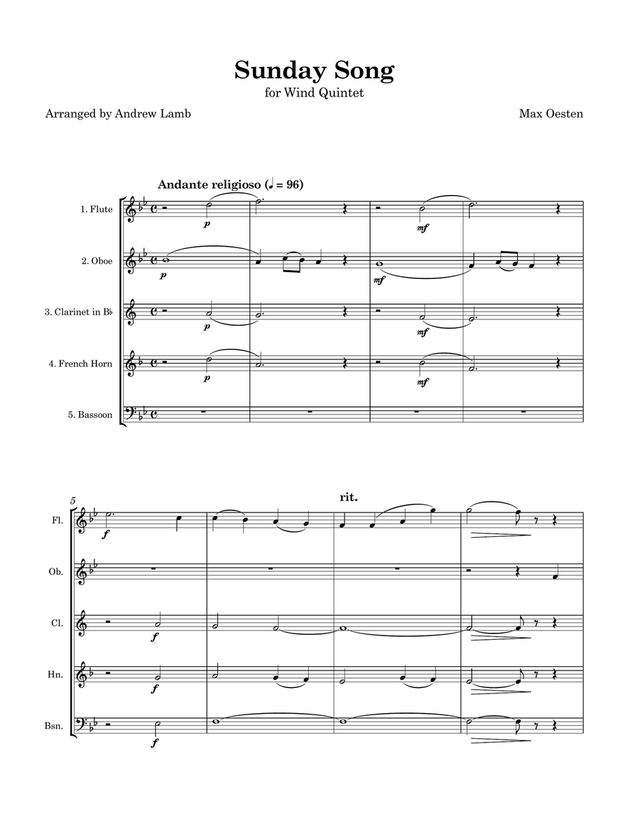 Max Oesten | Sunday Song | for Wind Quintet Woodwind Quintet scores gallery preview page 4