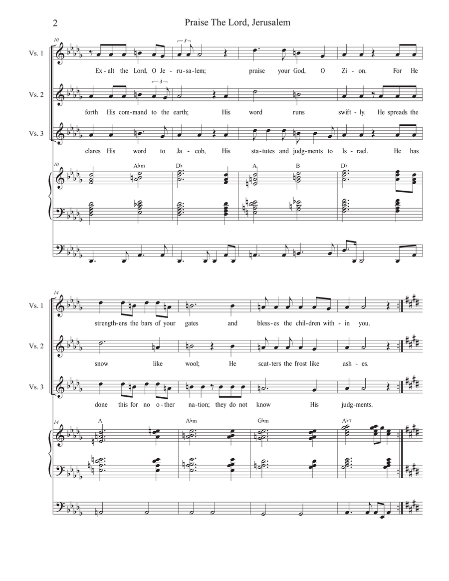 Praise The Lord, Jerusalem (2-part choir - (Soprano and Tenor) 2-Part scores gallery preview page 2