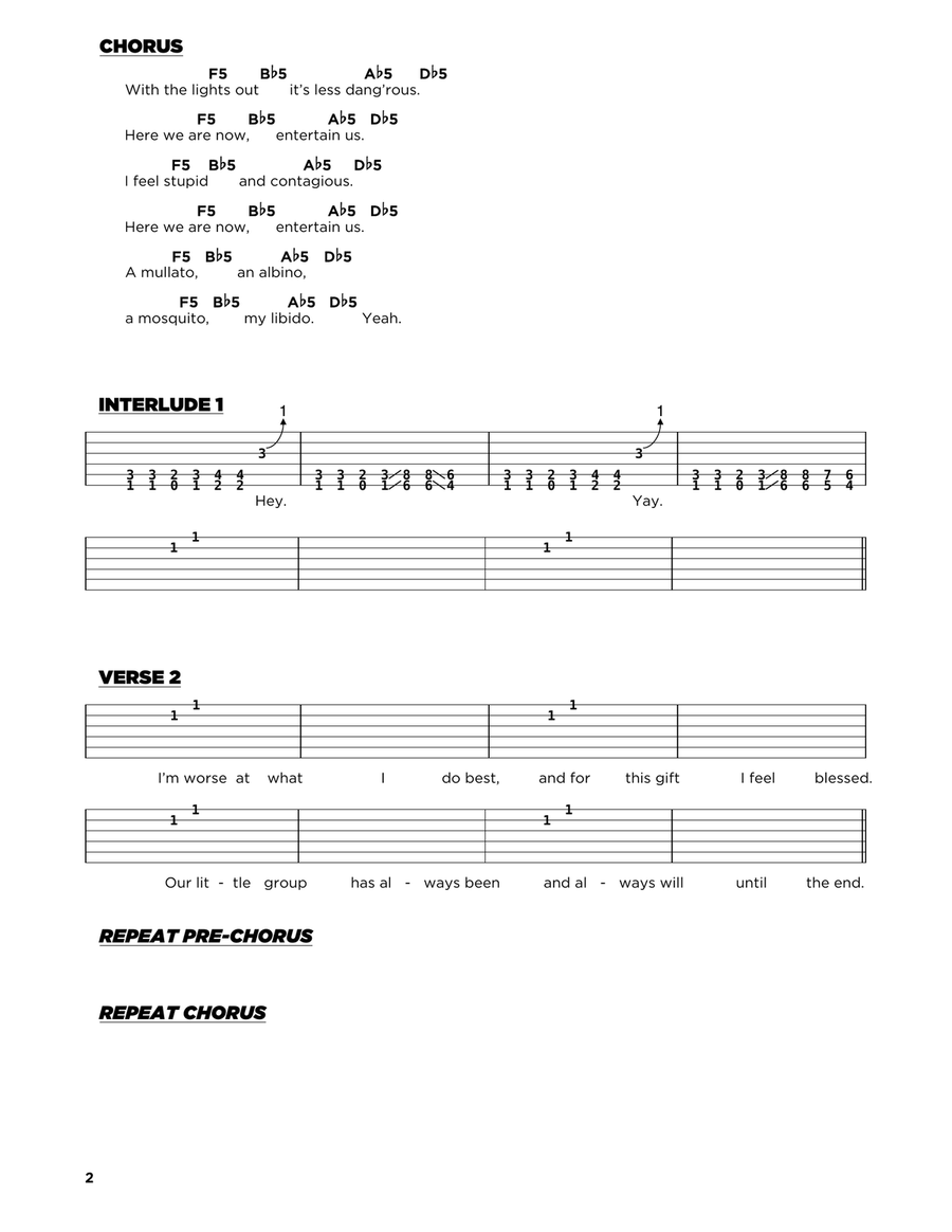Smells Like Teen Spirit (Low Voice) Acoustic Guitar scores gallery preview page 2