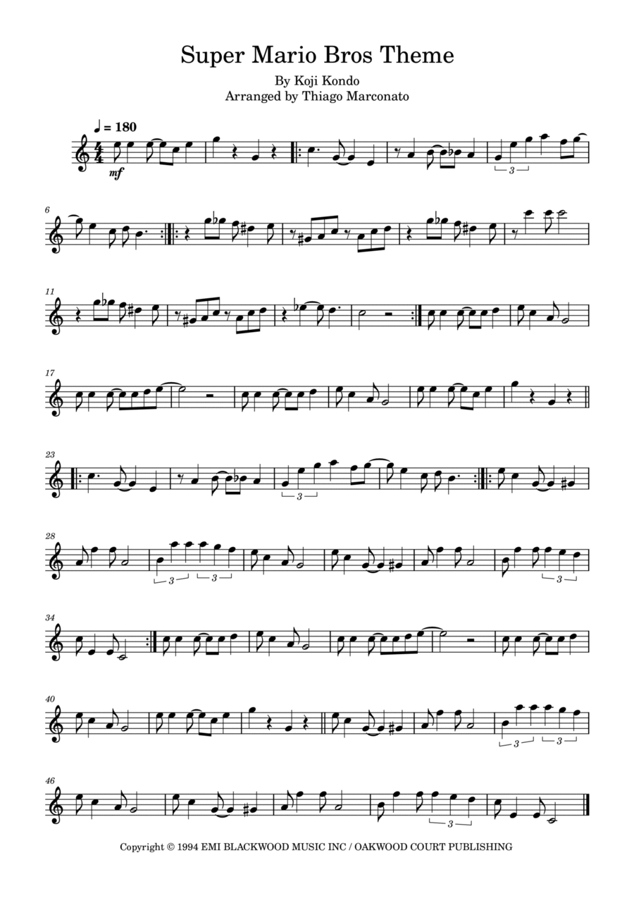 Super Mario Bros Theme Violin Solo scores gallery preview page 1