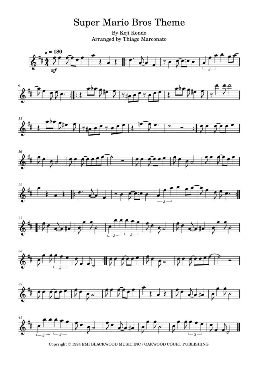 Super Mario Bros Theme B-Flat Clarinet scores gallery preview page 1