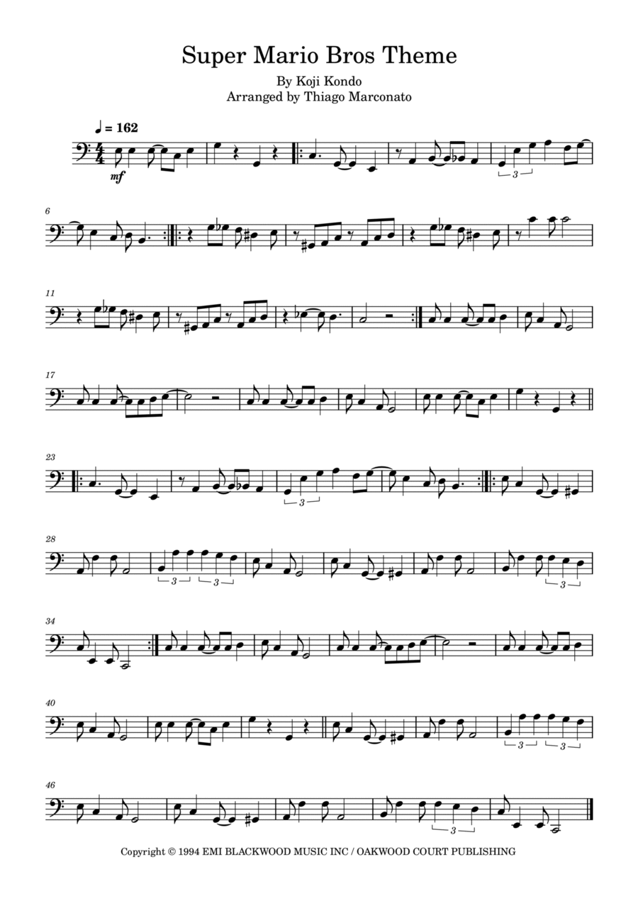 Super Mario Bros Theme Cello Solo scores gallery preview page 1