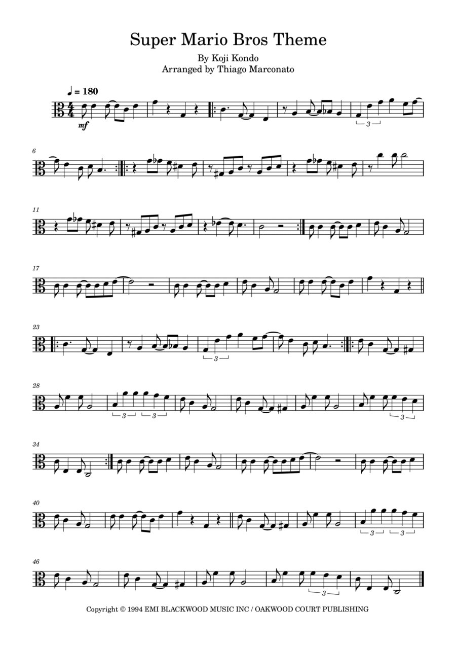 Super Mario Bros Theme Viola Solo scores gallery preview page 1