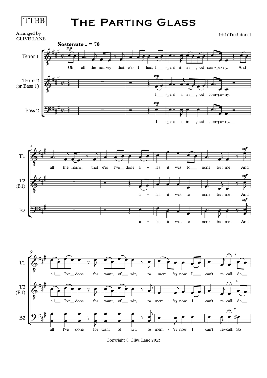 The Parting Glass (for male choir) TTBB scores gallery preview page 3