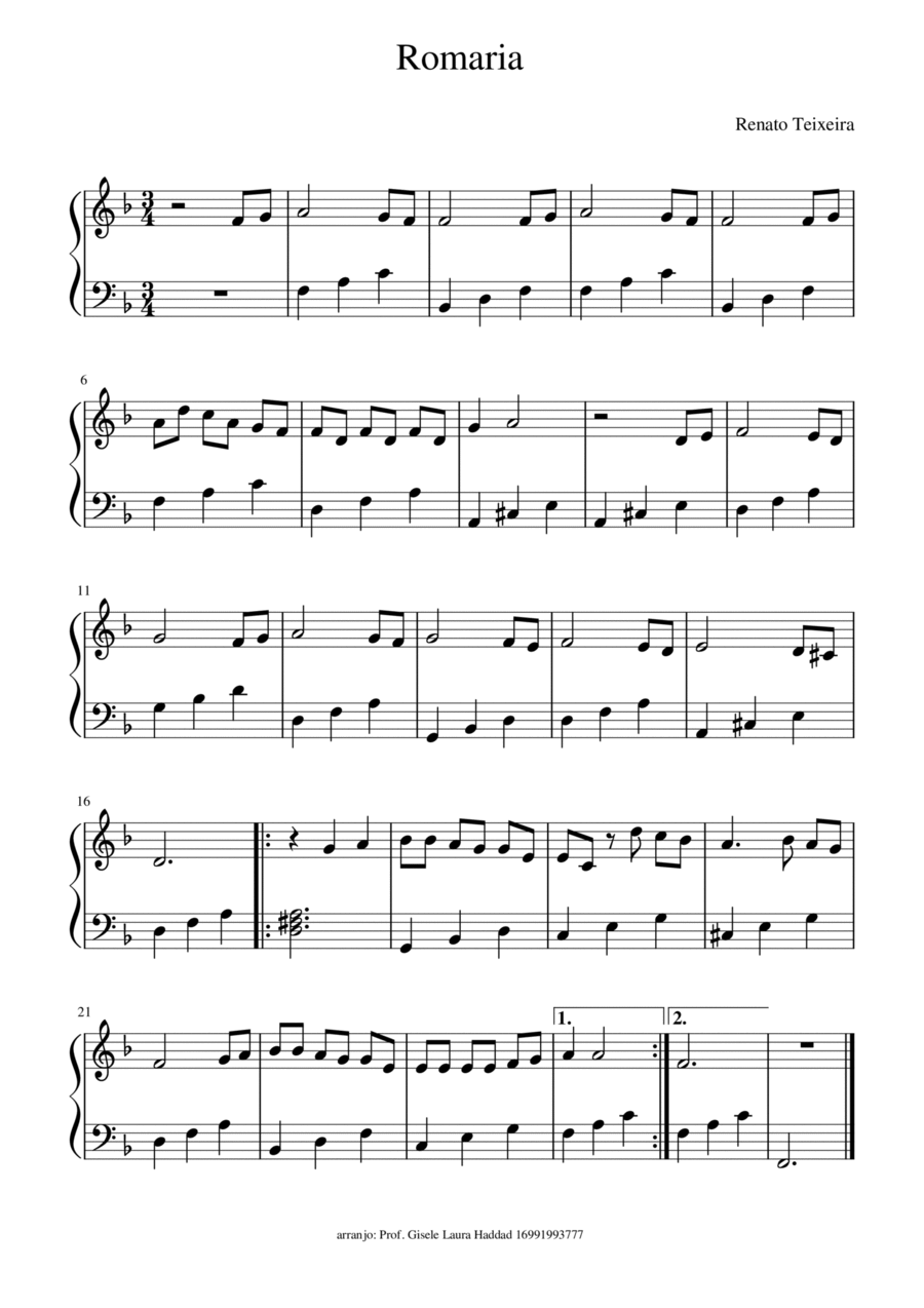 Romaria Easy Piano scores gallery preview page 1