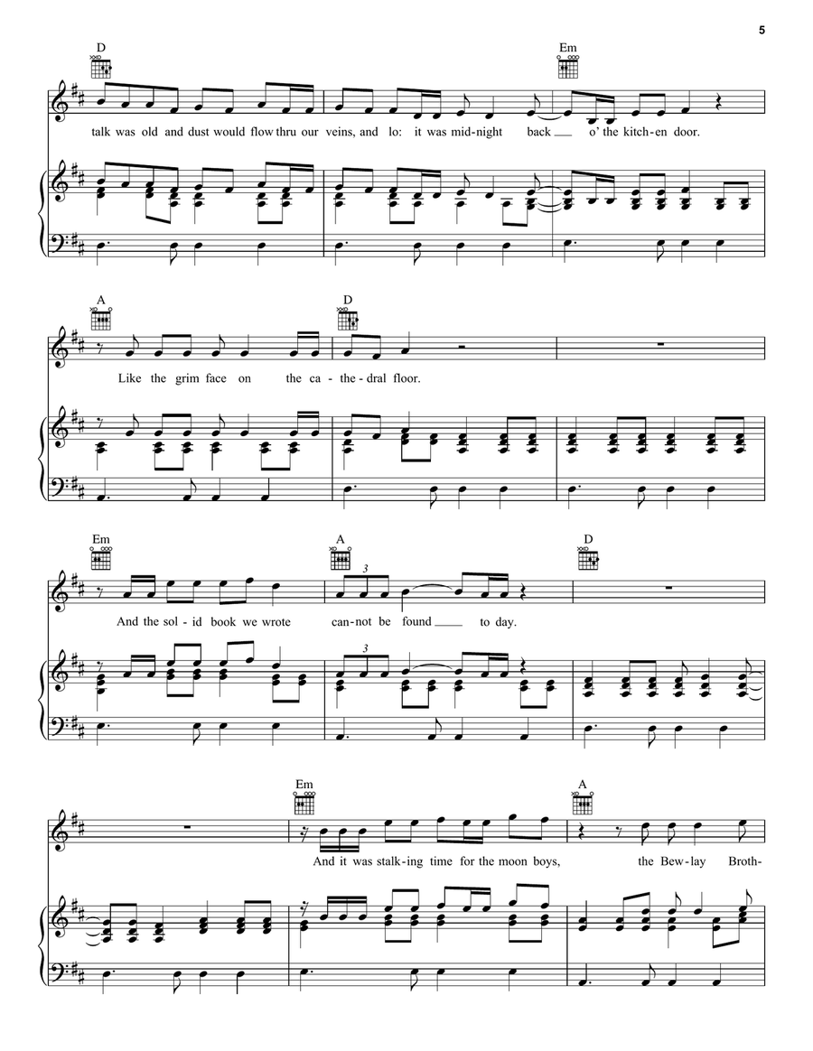 The Bewlay Brothers The Bewlay Brothers Piano, Vocal, Guitar scores gallery preview page 5