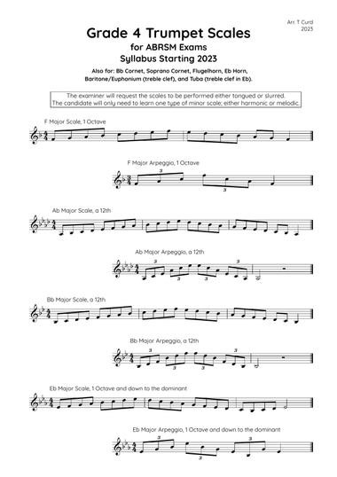 Trumpet Scales Grade 4. For the new ABRSM Syllabus from 2023.