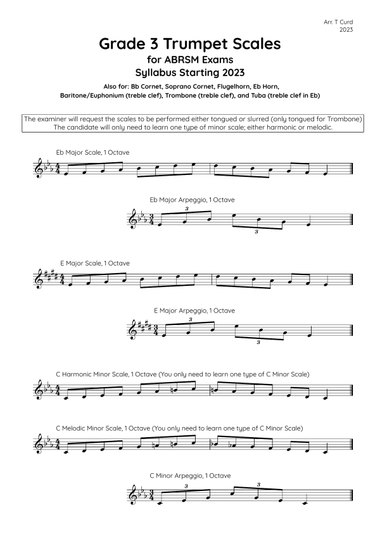Trumpet Scales Grade 3. For the new ABRSM Syllabus from 2023.