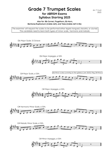 Trumpet Scales Grade 7. For the new ABRSM Syllabus from 2023.