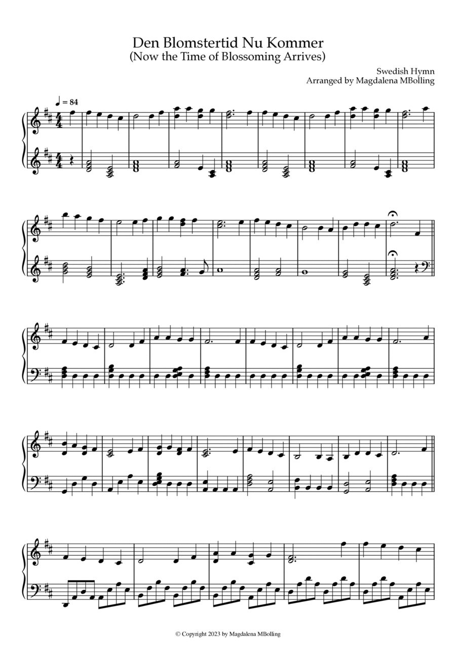 Den Blomstertid Nu Kommer (Now the Time of Blossoming Arrives) Piano Solo scores gallery preview page 1