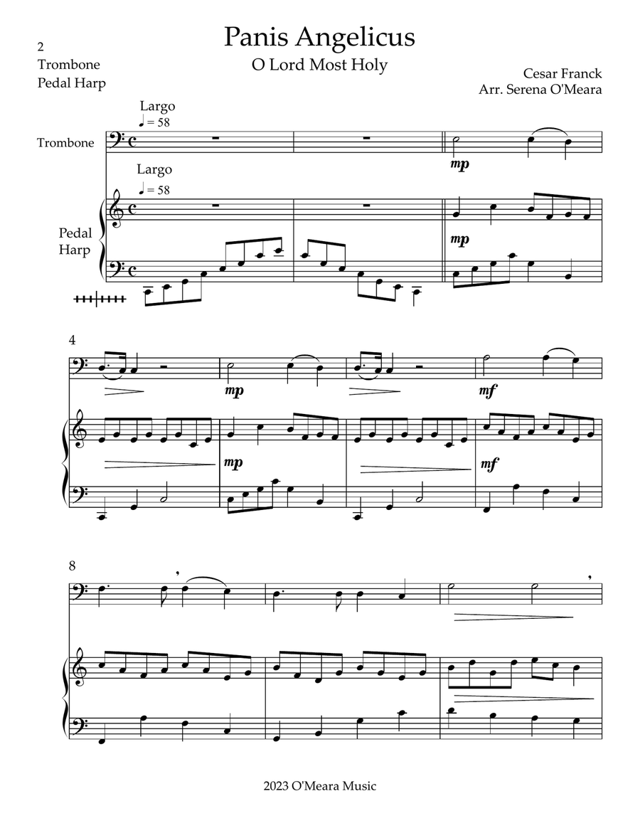 Panis Angelicus, Duet for Trumpet & Pedal Harp Trombone scores gallery preview page 2