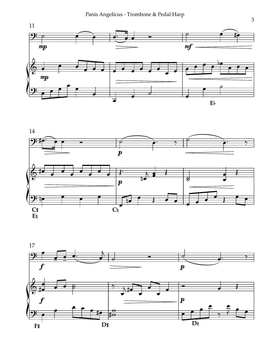 Panis Angelicus, Duet for Trumpet & Pedal Harp Trombone scores gallery preview page 3