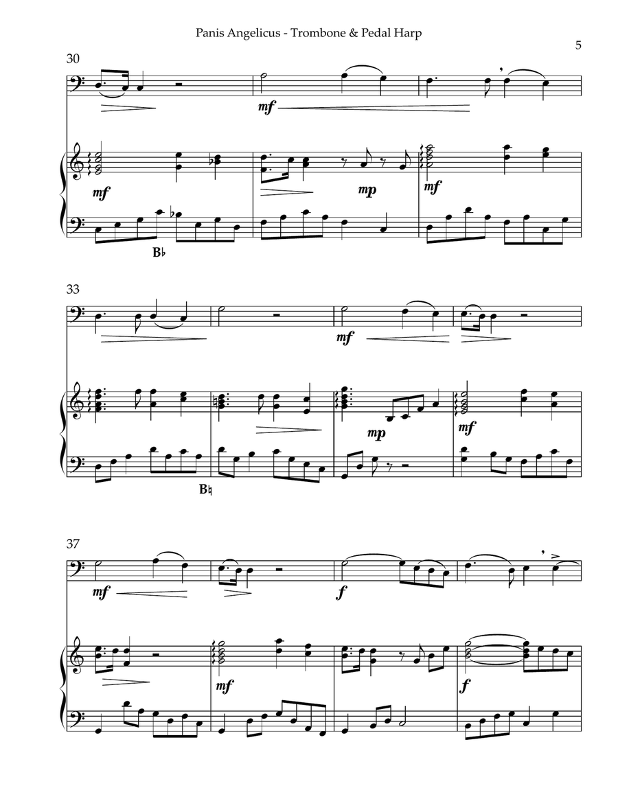 Panis Angelicus, Duet for Trumpet & Pedal Harp Trombone scores gallery preview page 5