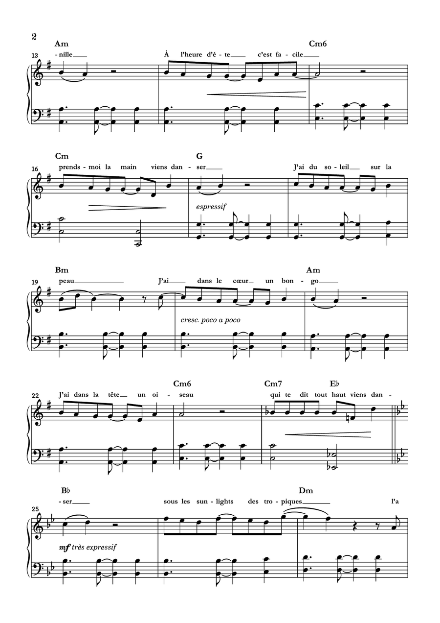 Les Sunlights Des Tropiques Piano Solo scores gallery preview page 2