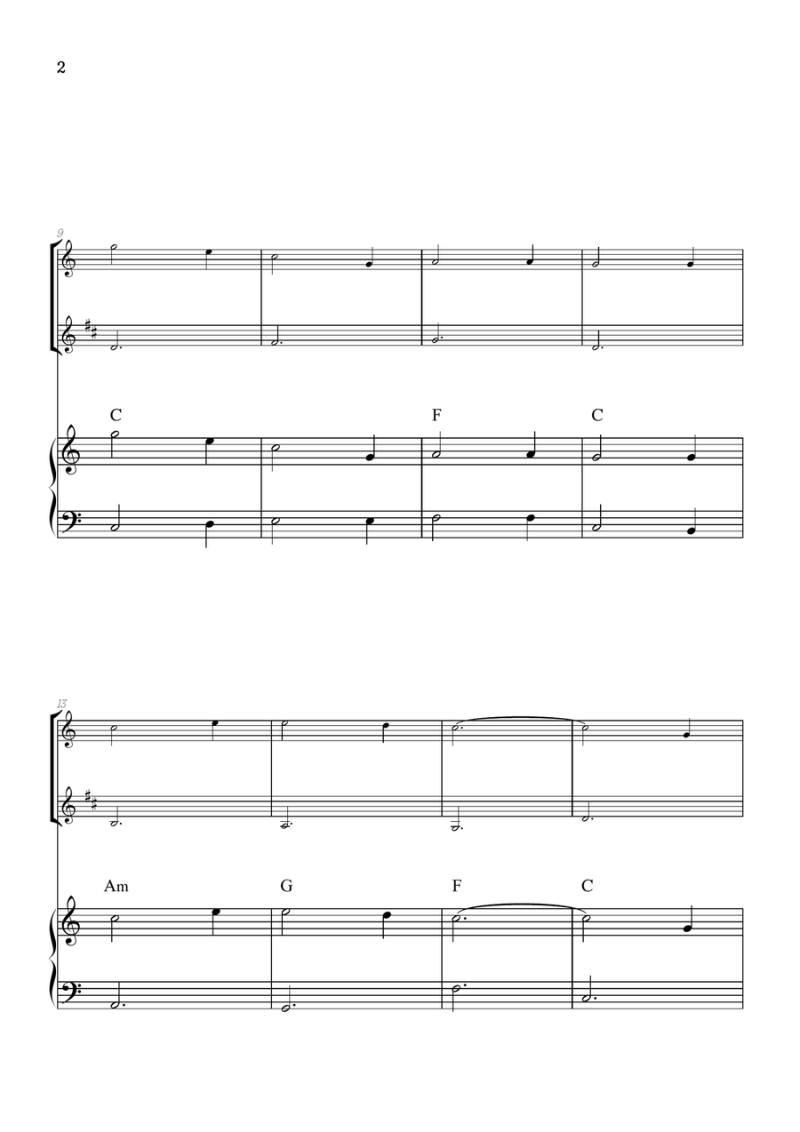 Amazing Grace • super easy flute and clarinet sheet music with piano accompaniment and chords Woodwind Duet scores gallery preview page 2