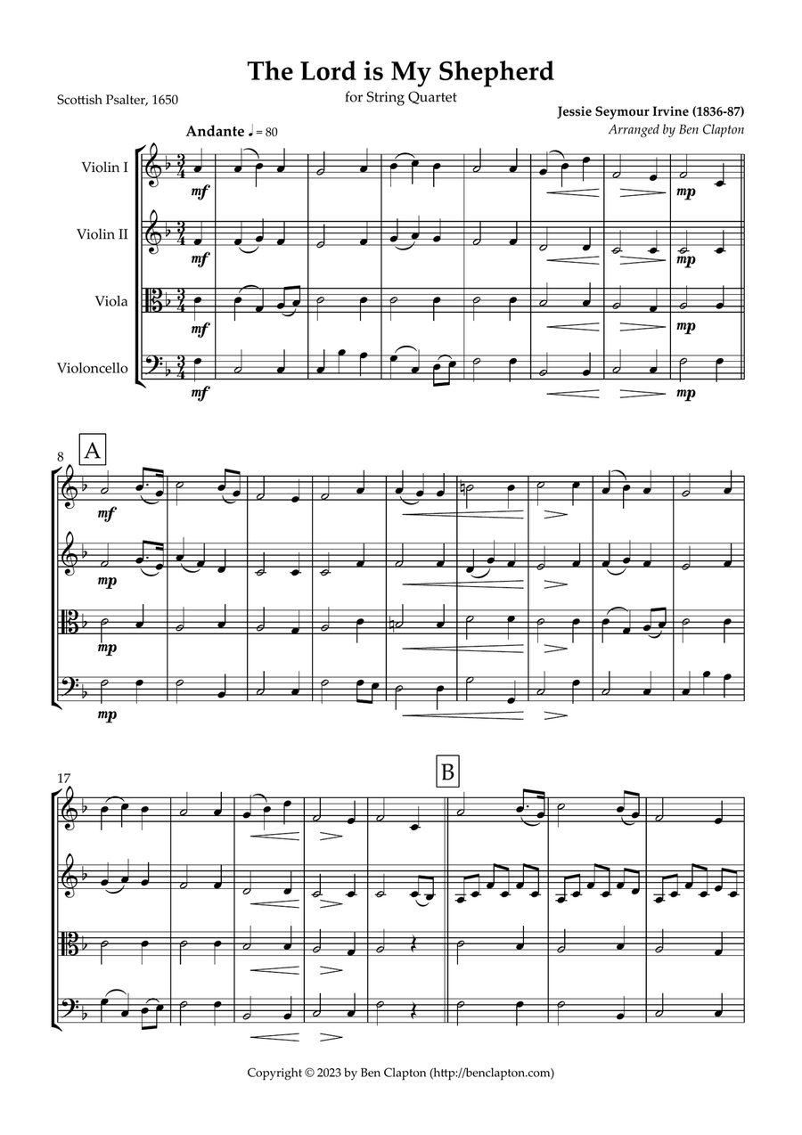 The Lord is My Shepherd (Crimond) String Quartet scores gallery preview page 2