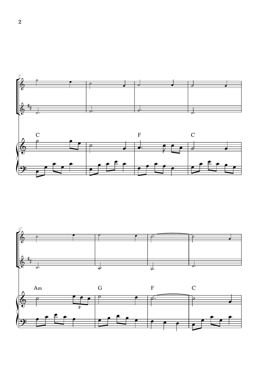 Amazing Grace • easy flute and clarinet sheet music with piano accompaniment and chords Woodwind Duet scores gallery preview page 2