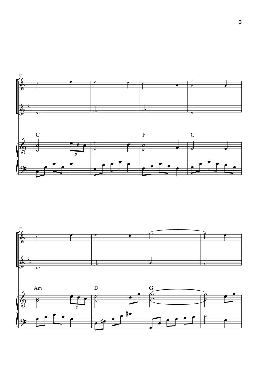 Amazing Grace • easy flute and clarinet sheet music with piano accompaniment and chords Woodwind Duet scores gallery preview page 3