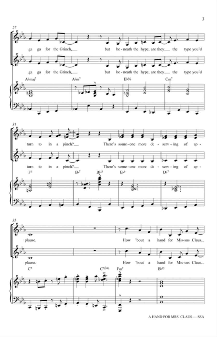 A Hand For Mrs. Claus (arr. Mac Huff) SSA scores gallery preview page 3