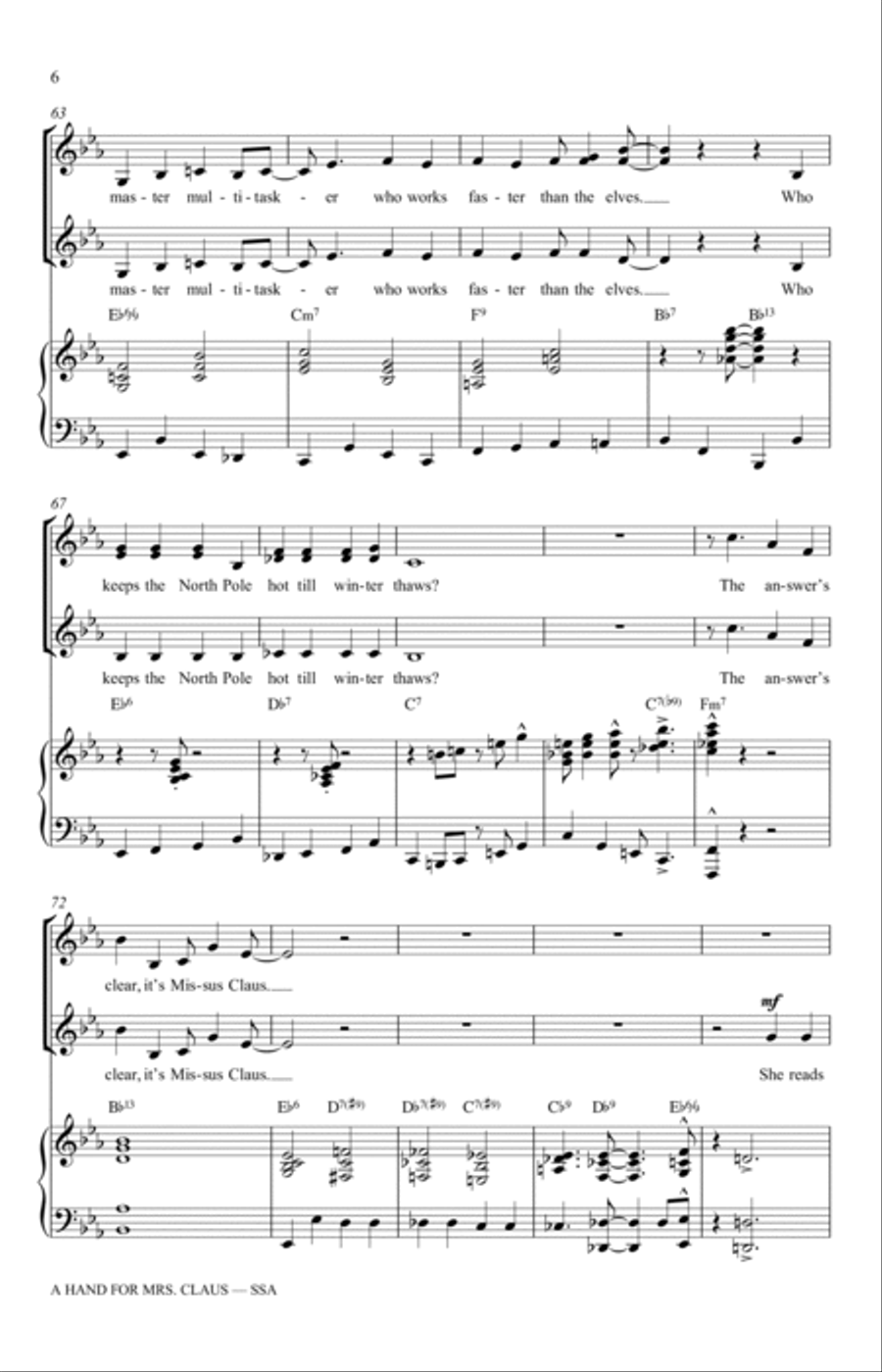 A Hand For Mrs. Claus (arr. Mac Huff) SSA scores gallery preview page 6