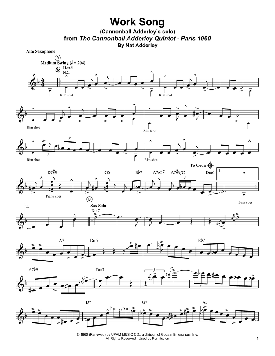 Work Song Work Song Alto Saxophone scores gallery preview page 1