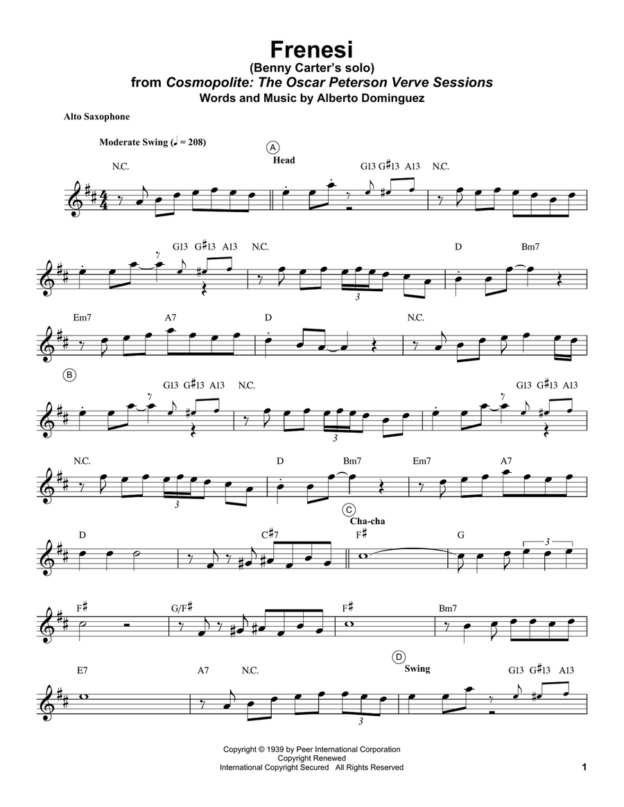 Frenesí Frenesí Alto Saxophone scores gallery preview page 1