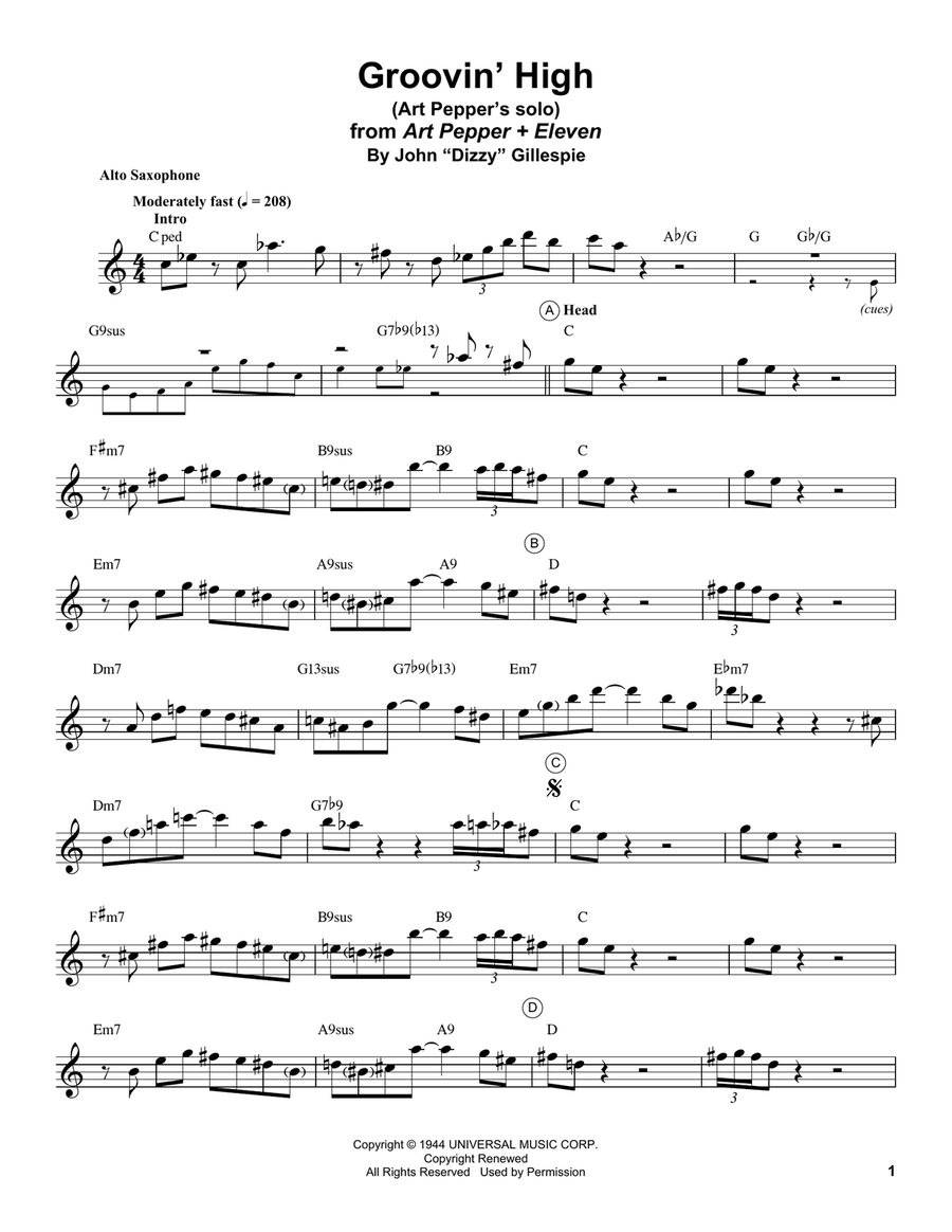 Groovin' High Groovin' High Alto Saxophone scores gallery preview page 1