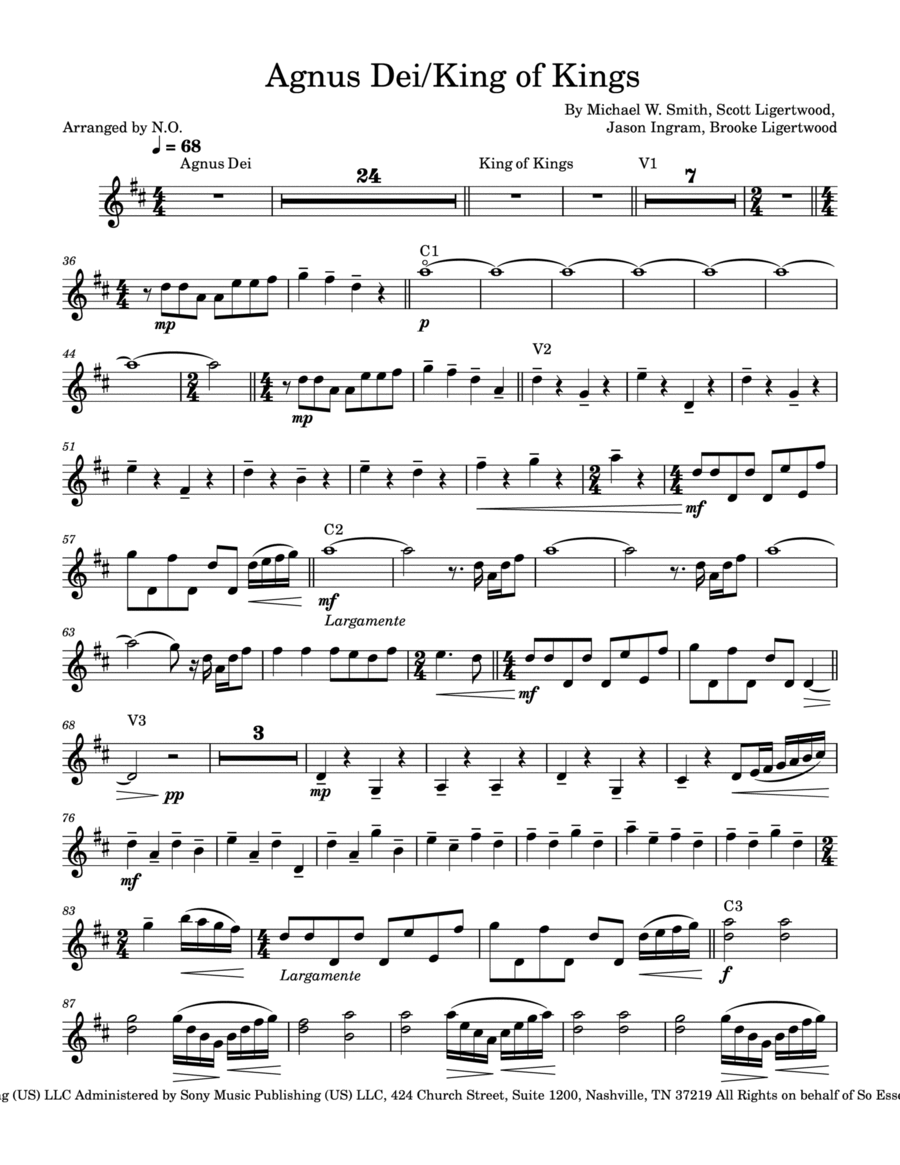 Agnus Dei / King Of Kings Violin Solo scores gallery preview page 1