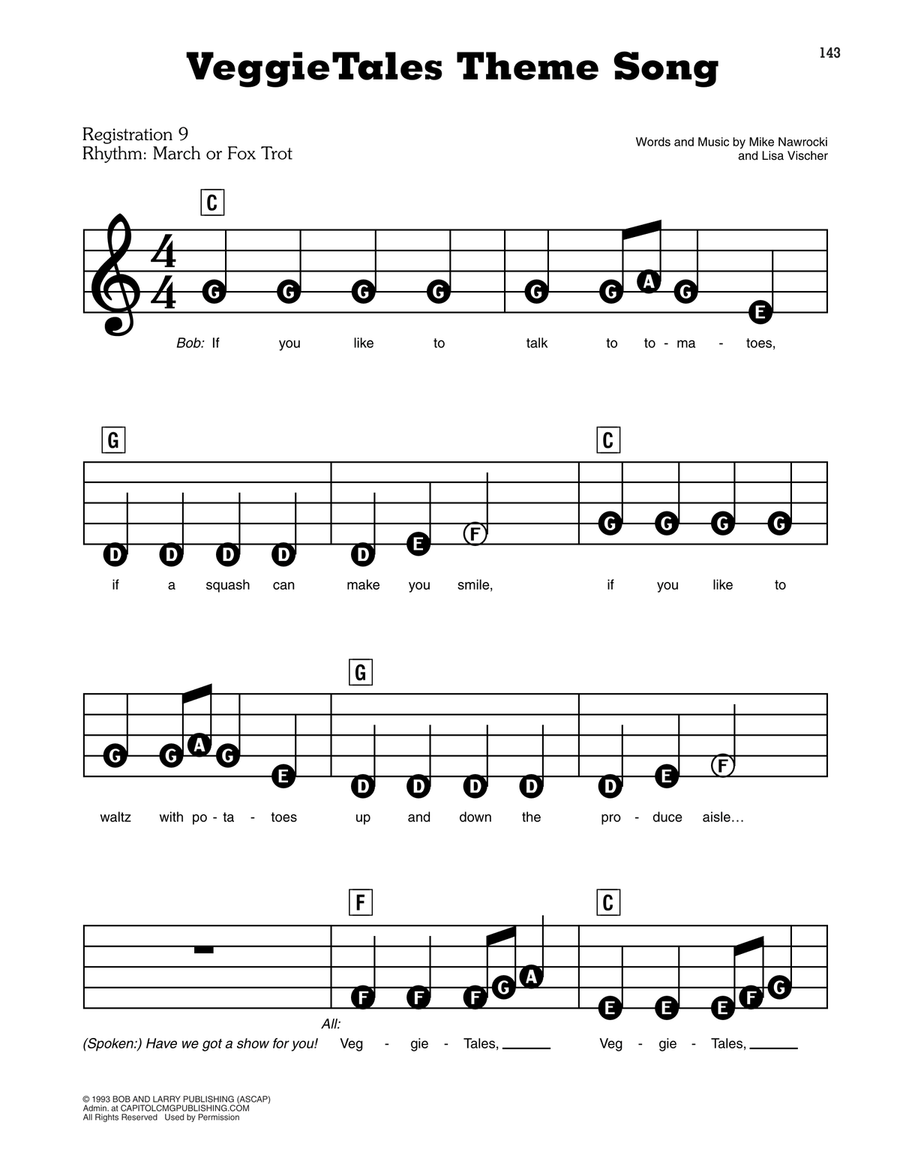 VeggieTales Theme Song VeggieTales Theme Song Electronic Keyboard scores gallery preview page 1