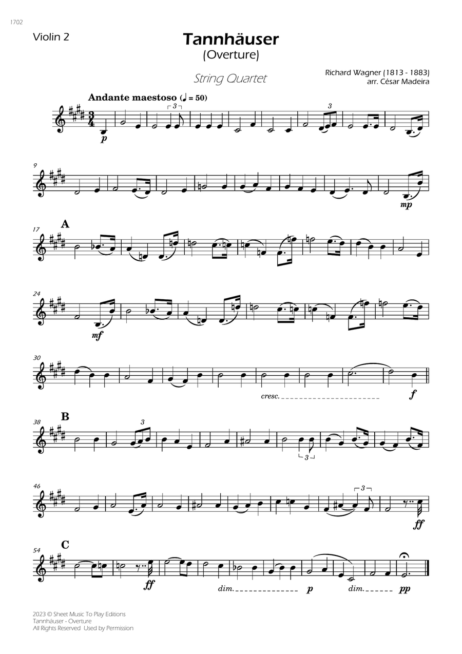Tannhäuser (Overture) - String Quartet (Individual Parts) String Quartet scores gallery preview page 2
