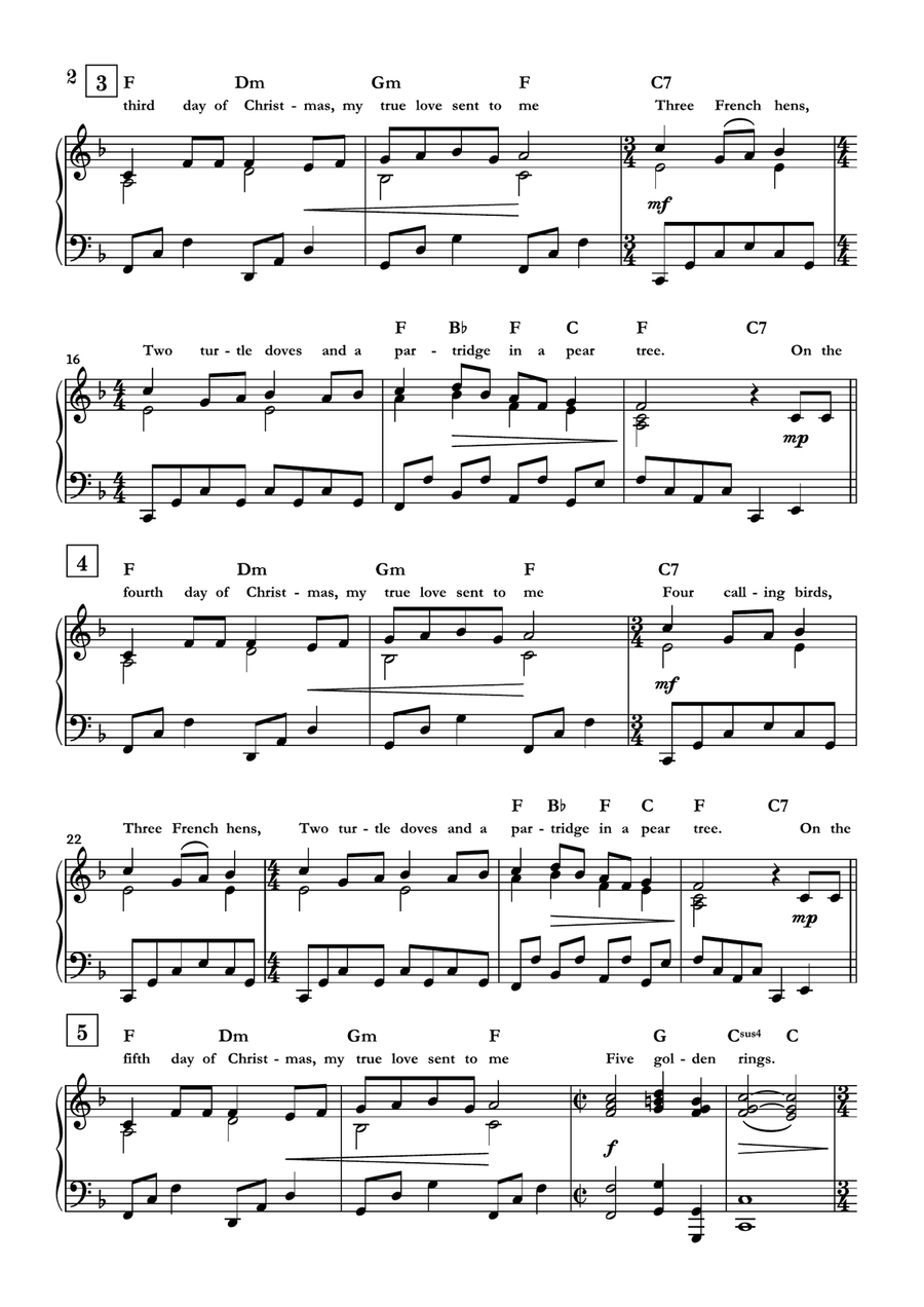 The Twelve Days of Christmas Piano Solo scores gallery preview page 2