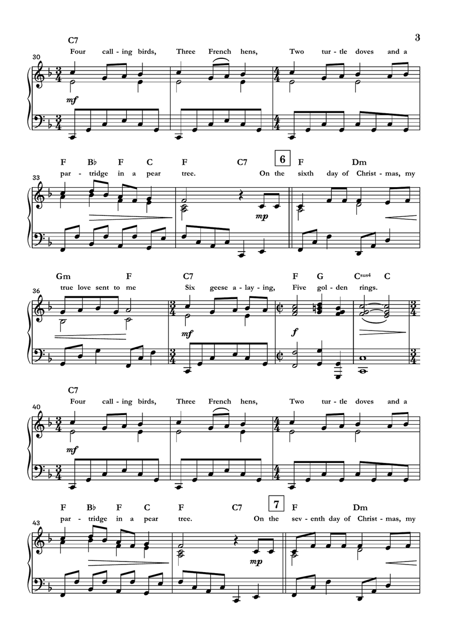 The Twelve Days of Christmas Piano Solo scores gallery preview page 3