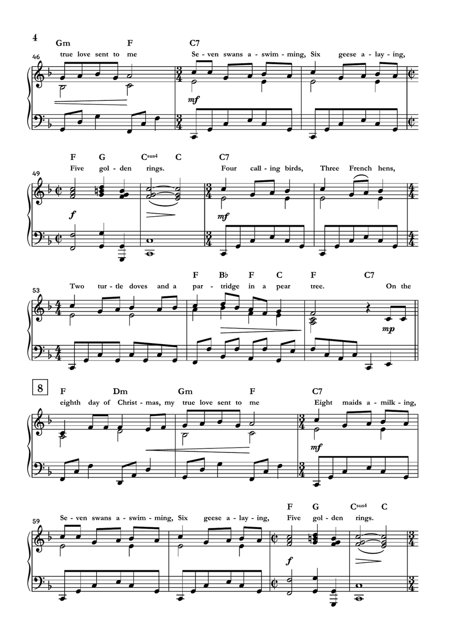 The Twelve Days of Christmas Piano Solo scores gallery preview page 4