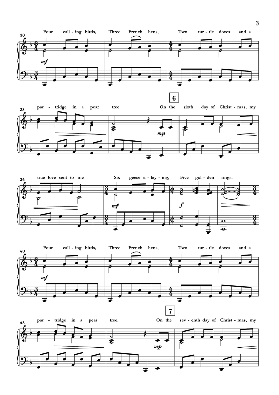 The Twelve Days of Christmas Piano Solo scores gallery preview page 3