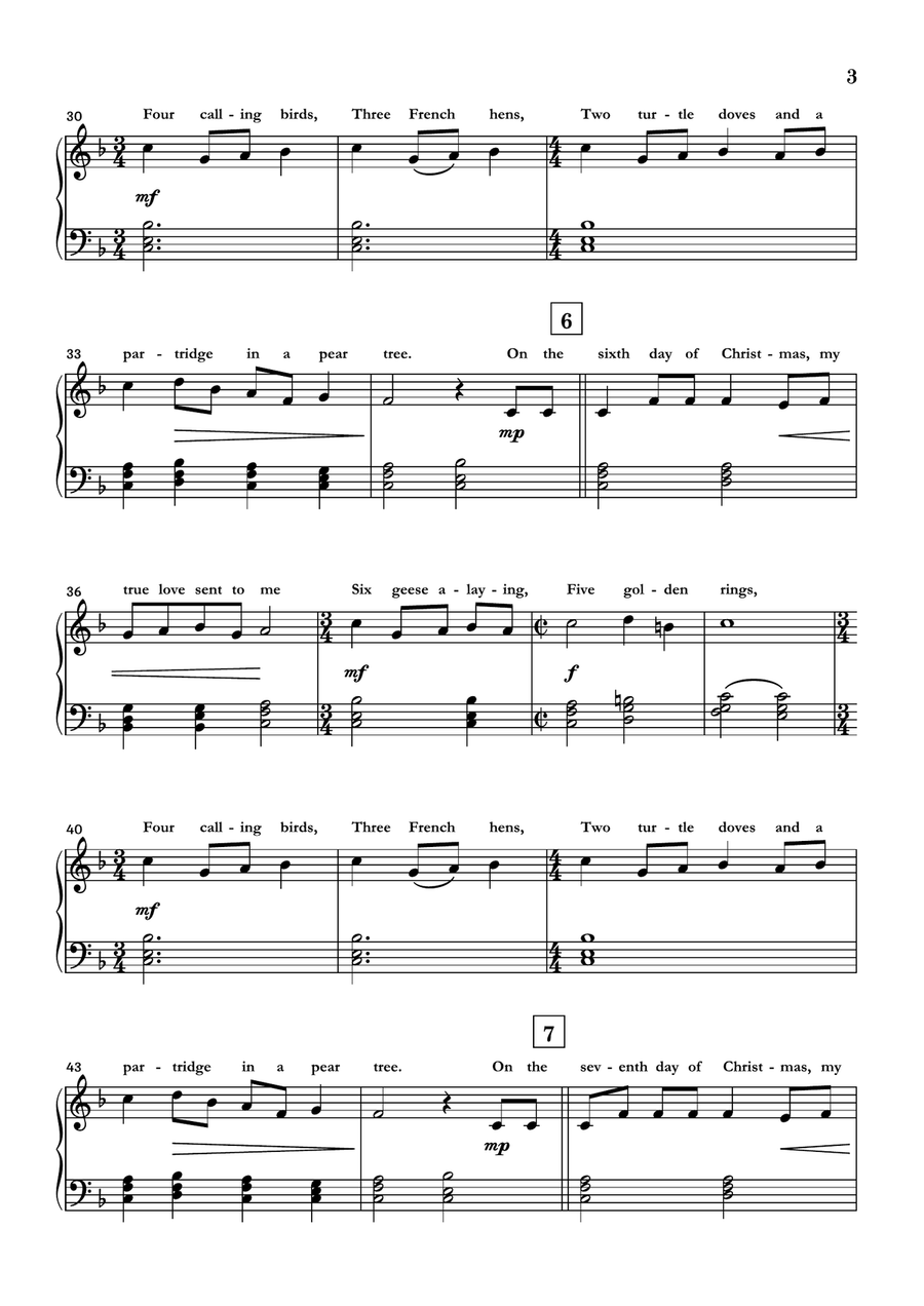 The Twelve Days of Christmas Easy Piano scores gallery preview page 3