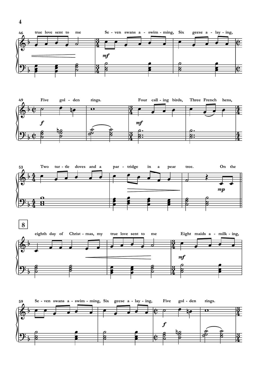 The Twelve Days of Christmas Easy Piano scores gallery preview page 4