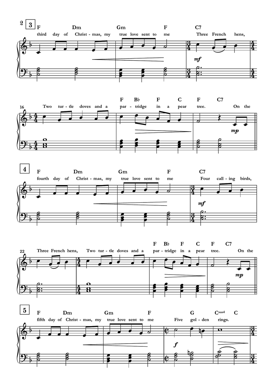 The Twelve Days of Christmas Easy Piano scores gallery preview page 2