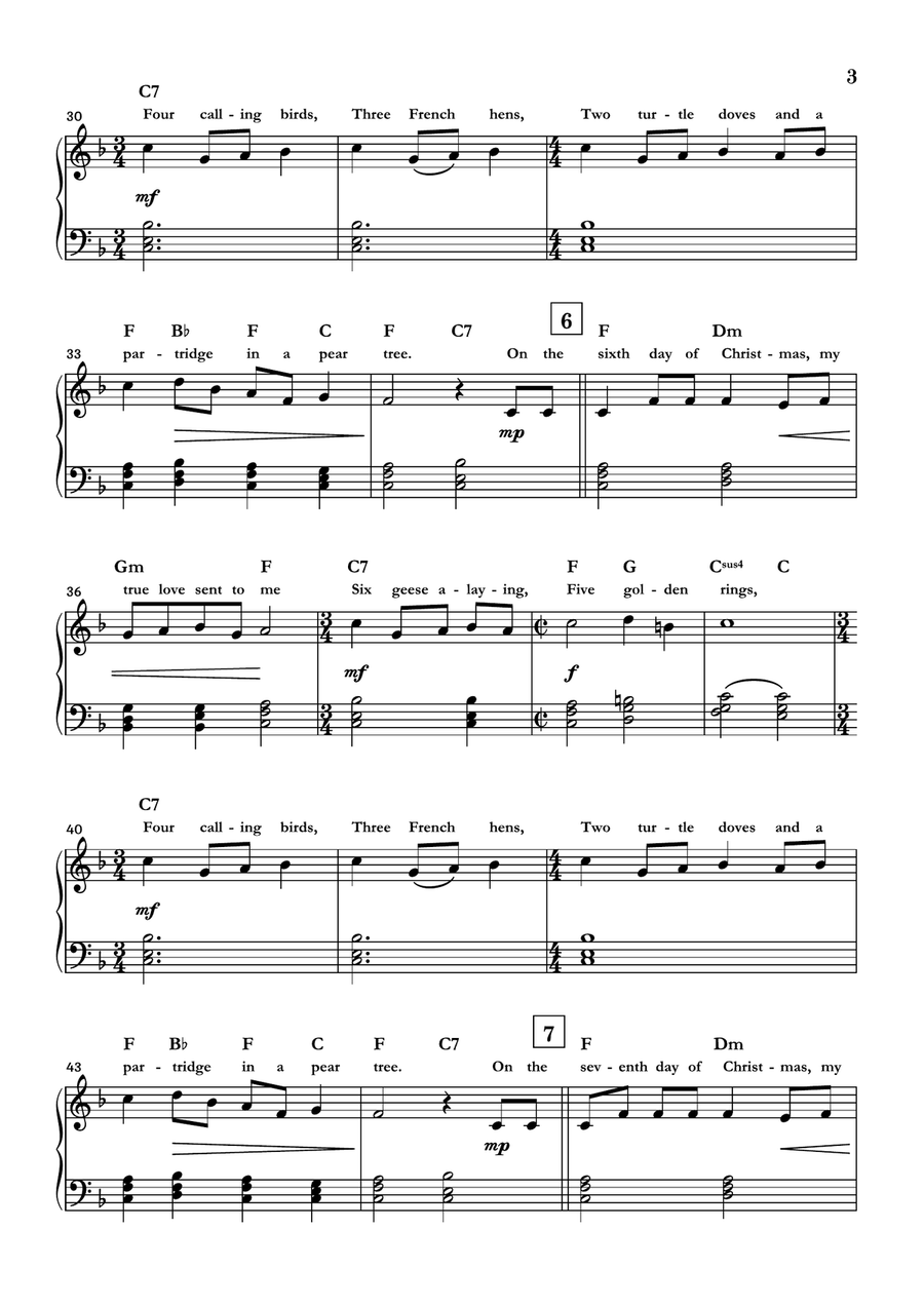 The Twelve Days of Christmas Easy Piano scores gallery preview page 3
