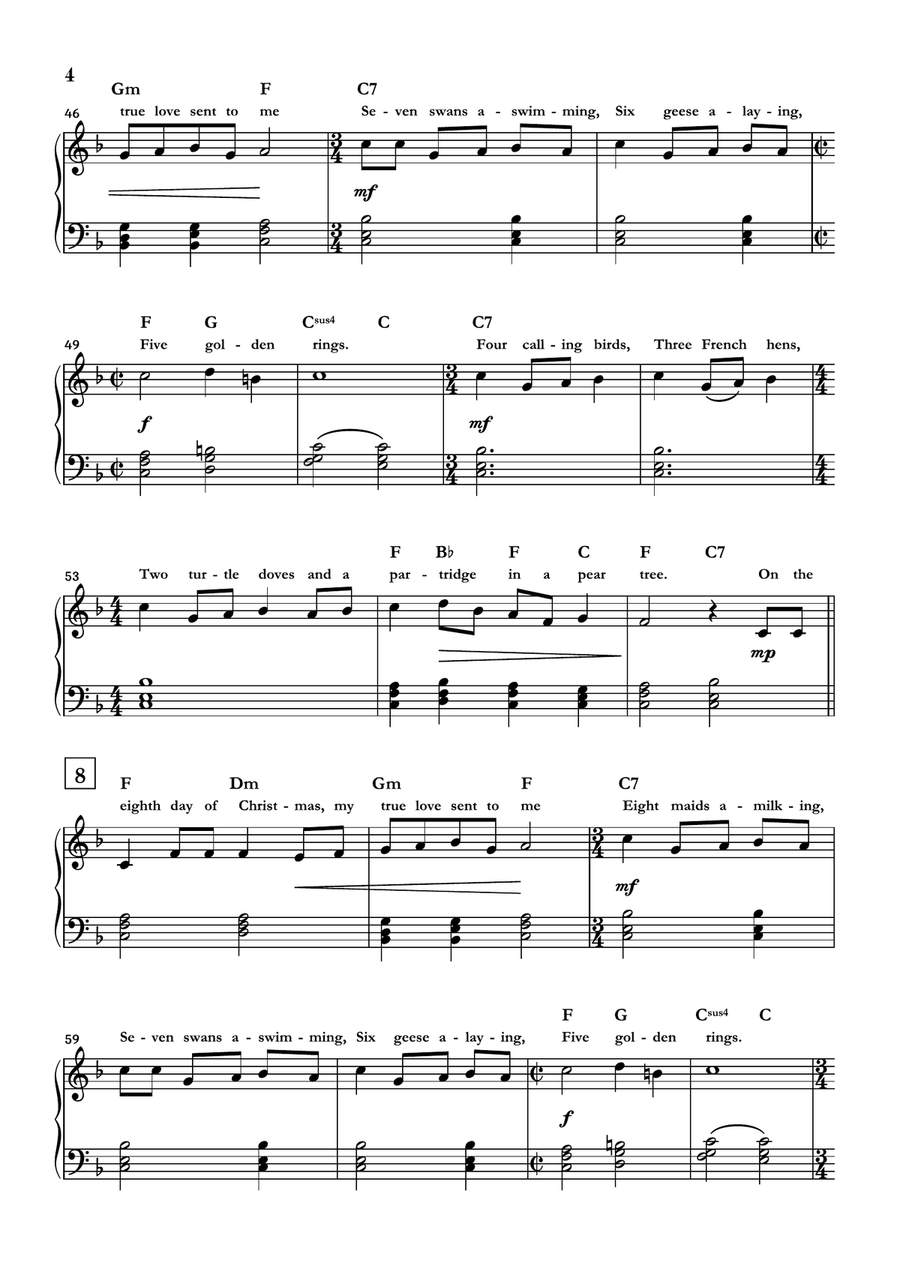 The Twelve Days of Christmas Easy Piano scores gallery preview page 4