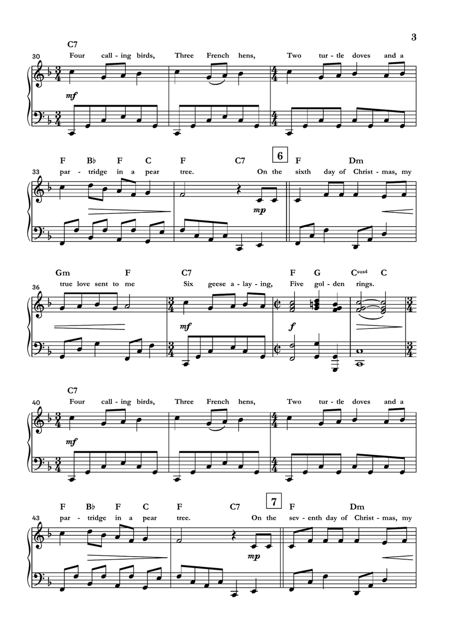 The Twelve Days of Christmas Piano Solo scores gallery preview page 3