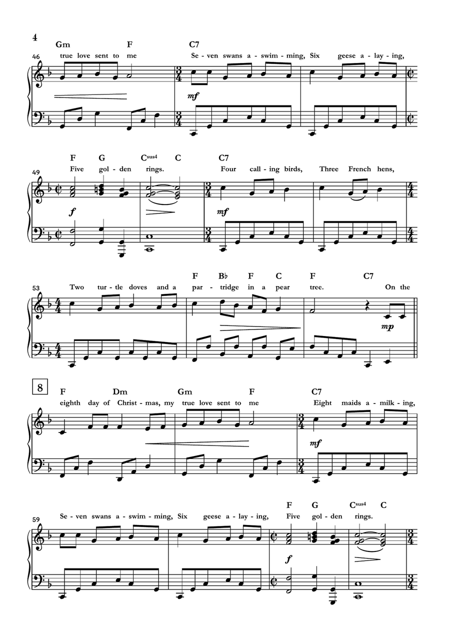 The Twelve Days of Christmas Piano Solo scores gallery preview page 4