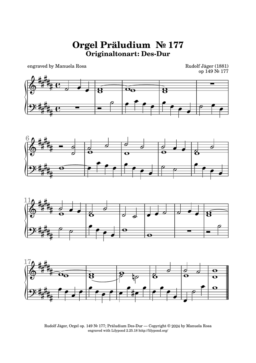 Orgel Präludium op. 149 Nr. 177 Des-Dur (Rudolf Jäger) Piano Solo scores gallery preview page 2