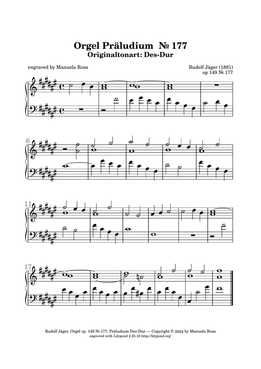 Orgel Präludium op. 149 Nr. 177 Des-Dur (Rudolf Jäger) Piano Solo scores gallery preview page 3