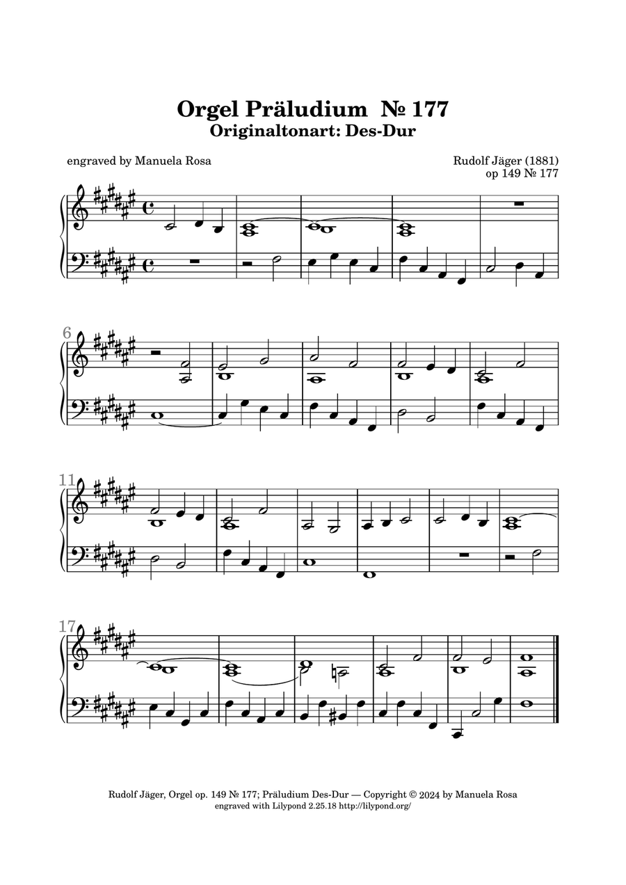 Orgel Präludium op. 149 Nr. 177 Des-Dur (Rudolf Jäger) Piano Solo scores gallery preview page 4