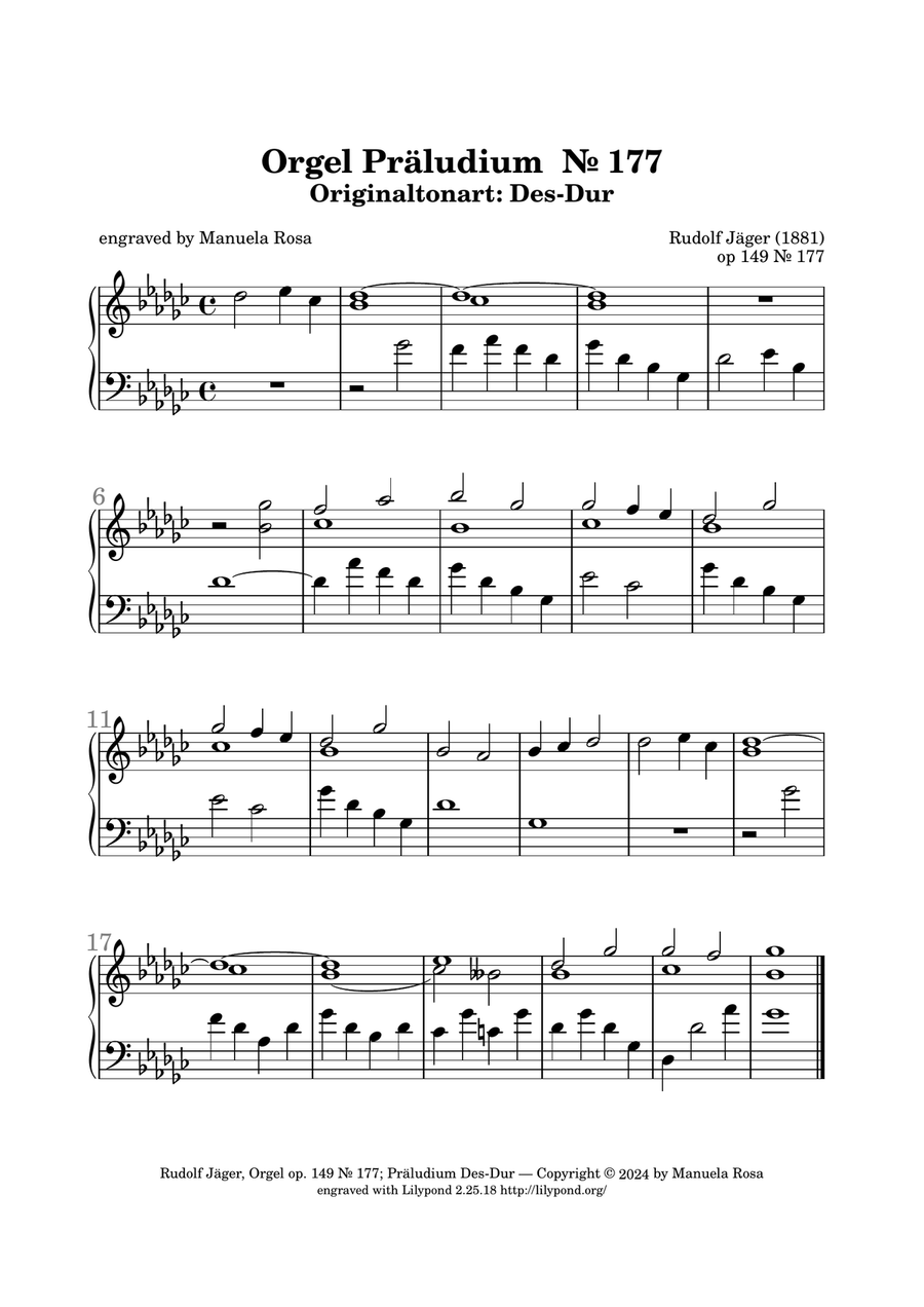 Orgel Präludium op. 149 Nr. 177 Des-Dur (Rudolf Jäger) Piano Solo scores gallery preview page 5