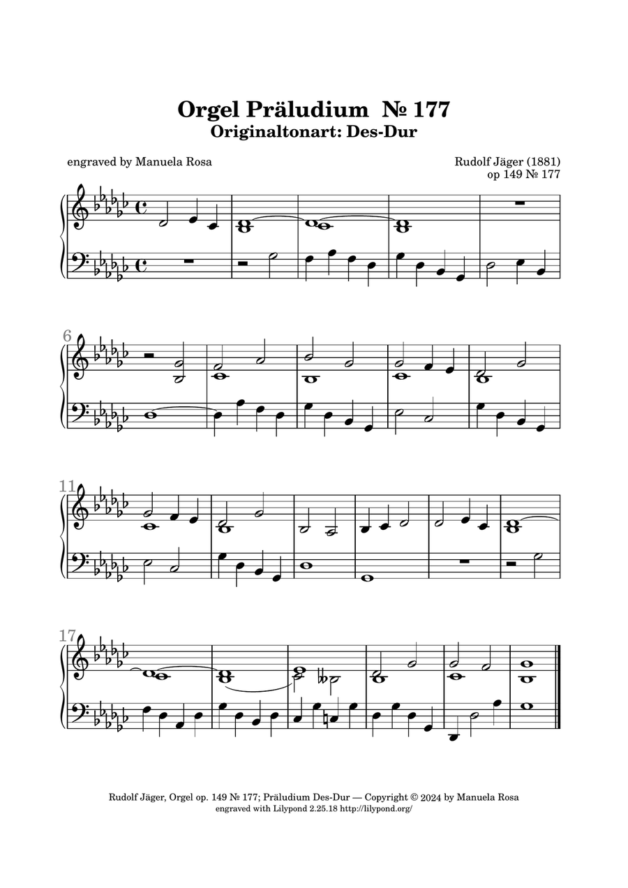 Orgel Präludium op. 149 Nr. 177 Des-Dur (Rudolf Jäger) Piano Solo scores gallery preview page 6